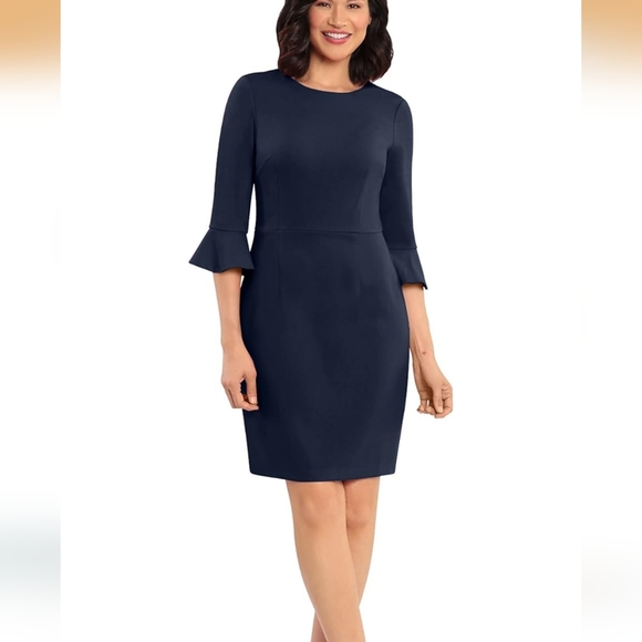 Donna Morgan x Kendall  Black 3/4 Ruffle Sleeve LBD Sheath Dress Size 6 - Picture 3 of 11